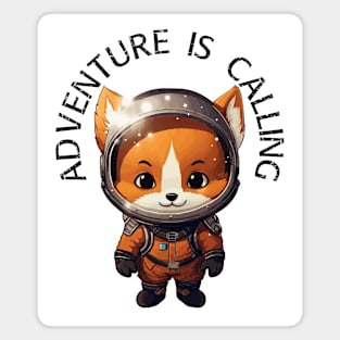 Red Fox Astronaut - Adventure Is Calling (Black Lettering) Magnet